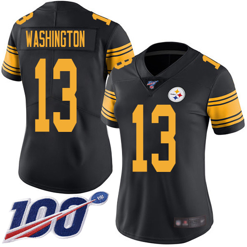 Women Pittsburgh Steelers Football #13 Limited Black James Washington 100th Season Rush Vapor Untouchable Nike NFL Jersey